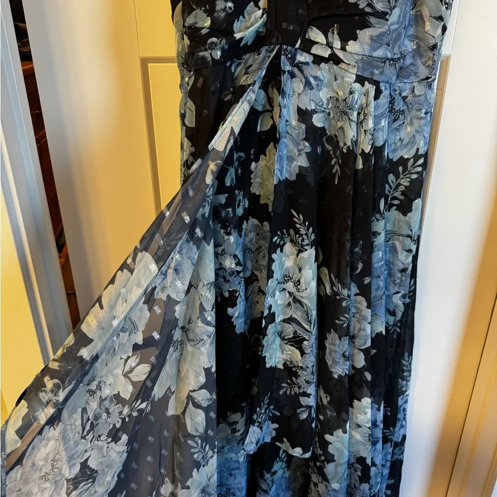 R & M Richards Black Floral Asymmetrical Evening Dress - Picture 3 of 4